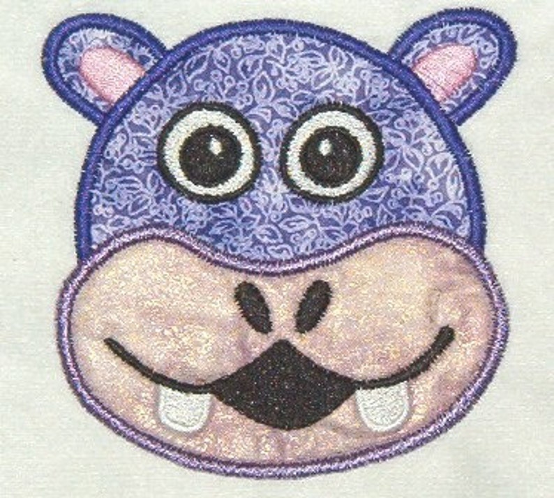 Hippo Face Machine Embroidery Applique Design image 1