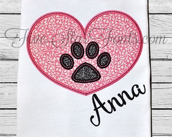 Pet Love Paw Print Applique Design Animal Paw Print