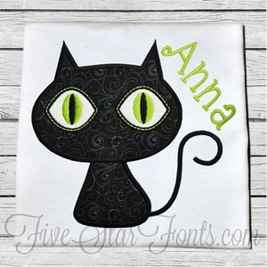 Schattige zwarte kat appliqué grote kattenogen
