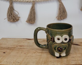 Goat Mug. Farmhouse Barnyard Funny Farm Animals. New Goats Coffee Cup. Nelson Studio Ug Chug. Green. Country Life Living Stoneware Pottery