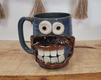 NEW. Doctor Coffee Cups. Large Blue Stoneware Pottery 16-20  Ounces. Stoneware Pottery. Funny Dr. Mugs. Nelson Studio Ug Chug Face Mug.