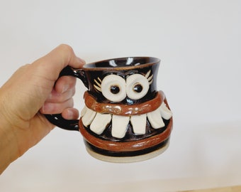 Mother's Day Mom Face Mug. SHELLY. Serious Trouble Pottery Cup. Mothers Gifts for Funny Mom. Stoneware Tumbler. Drinking Glasses. Clay.