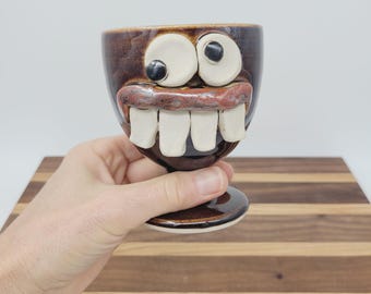 Funny Goblet | Stoneware Pottery Wine Glass with Short Stem
