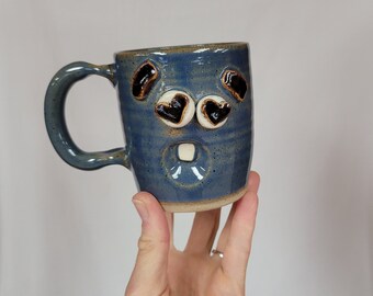 Funny Birthday Gifts. Handthrown Pottery Face Mug. Hilarious Man Husband Boyfriend Coffee Cups. Clean Eater Super Healthy Gag Gift.