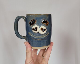 COFFEE ADDICT Mug. Connor the Nelson Studio Ug Chug Face Mug. Coffee Drinker Lover Gifts. Large 16 Oz. Stoneware Pottery Ceramic Coffee Cup