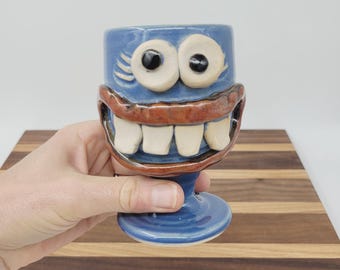 Funny Face Stoneware Wine Goblet - Handmade Ceramic Dessert Glass
