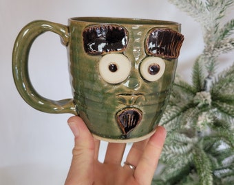 Goatee Soul Patch Coffee Mug. Pottery Coffee Cups. Stoneware Ceramic Face Mug. Funny White Elephant Gifts for Men Coffee Lover Drinker.