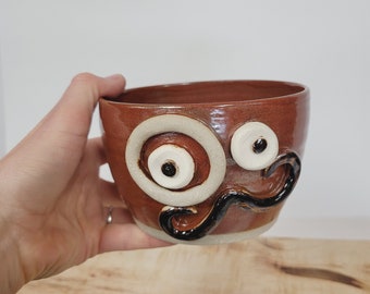 Mens Shaving Cup. Handlebar Mustache Monocle Eyepiece Soup Bowl in Red. Unique Guys Gift. Chili Bowl Crock. Large Hot Cold Breakfast Cereal