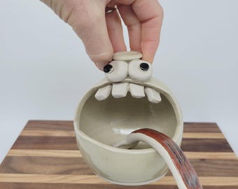 Salt Cellar | Stoneware Pottery Salt Keeper with Spoon | Kitchenware