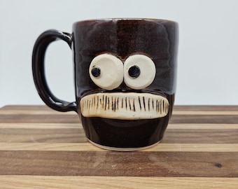 Bushy Mustache Pottery Mug - Handmade Stoneware Coffee Cup