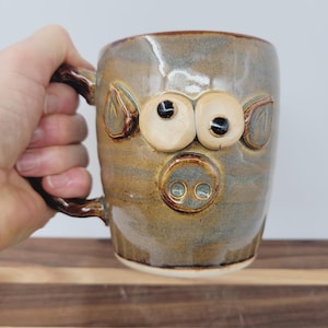 Pig Mug | 16 Ounces | Country Coffee Cups | Gifts for Pet Pig Owner | Funny Farm Animal | Handmade Stoneware Pottery