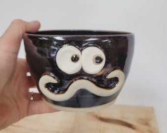 Manly Mustache Soup Bowl. Funny Little Cereal Bowl. Nelson Studio Ug Chug. Handlebar Mustache Hot Cold Cereal. Man's Shaving Bowls.