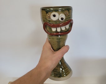 Wine Glass Chillax Relax BRIANA. Ceramic Goblet. Chilled Out Laid Back Funny Wine Glass Green. Stoneware Clay Pottery Chalice. Nelson Studio