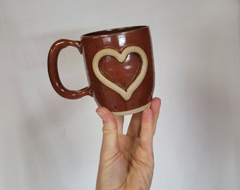 Red Sweetheart Coffee Cup. Heart Shape Love Mug Ceramic Pottery with Red Heart Design. Gifts for Mom Dad Husband Wife Girlfriend Boyfriend