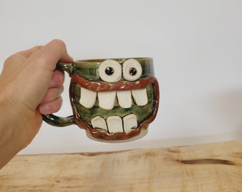 New MANUEL HOT DOG Loving Coffee Mug. Nelson Studio Ug Chug Stoneware Pottery Handmade Beer Mug. Funny Face Mugs. Nelson Studio Ug Chug.