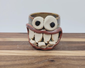 Toothpick Holder | Paperclip Cup | Funny Face Mini Pottery | Brown | Nelson Studio Ug Chug
