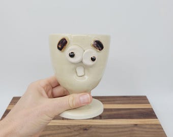 Funny Face Wine Drinking Glass for Weekend | Cream | Short-Stemmed Cup