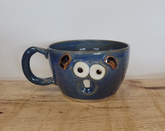 Funny Forgetful Soup Mug. MANGUS. Blue Pottery Mug Crock. Ceramics Stoneware Clay Cappuccino Cups. Nelson Studio Ug Chug Face Mugs.