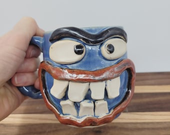 Funny Man Unibrow Coffee Cup | Ug Chug Face Mug | Blue