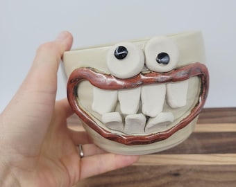 Pottery Cereal Popcorn Snack Bowl | Funny Smiley Face Soup Noodle Ice Cream Dish