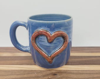Taza de café con forma de corazón / Cerámica hecha a mano / Azul