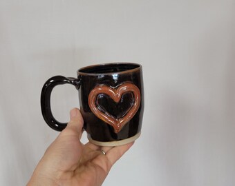 Red and Black Modern Simple Mug for Significant Other. Mother's Day Gift. Ceramic Stoneware Pottery Mug with Handmade Heart