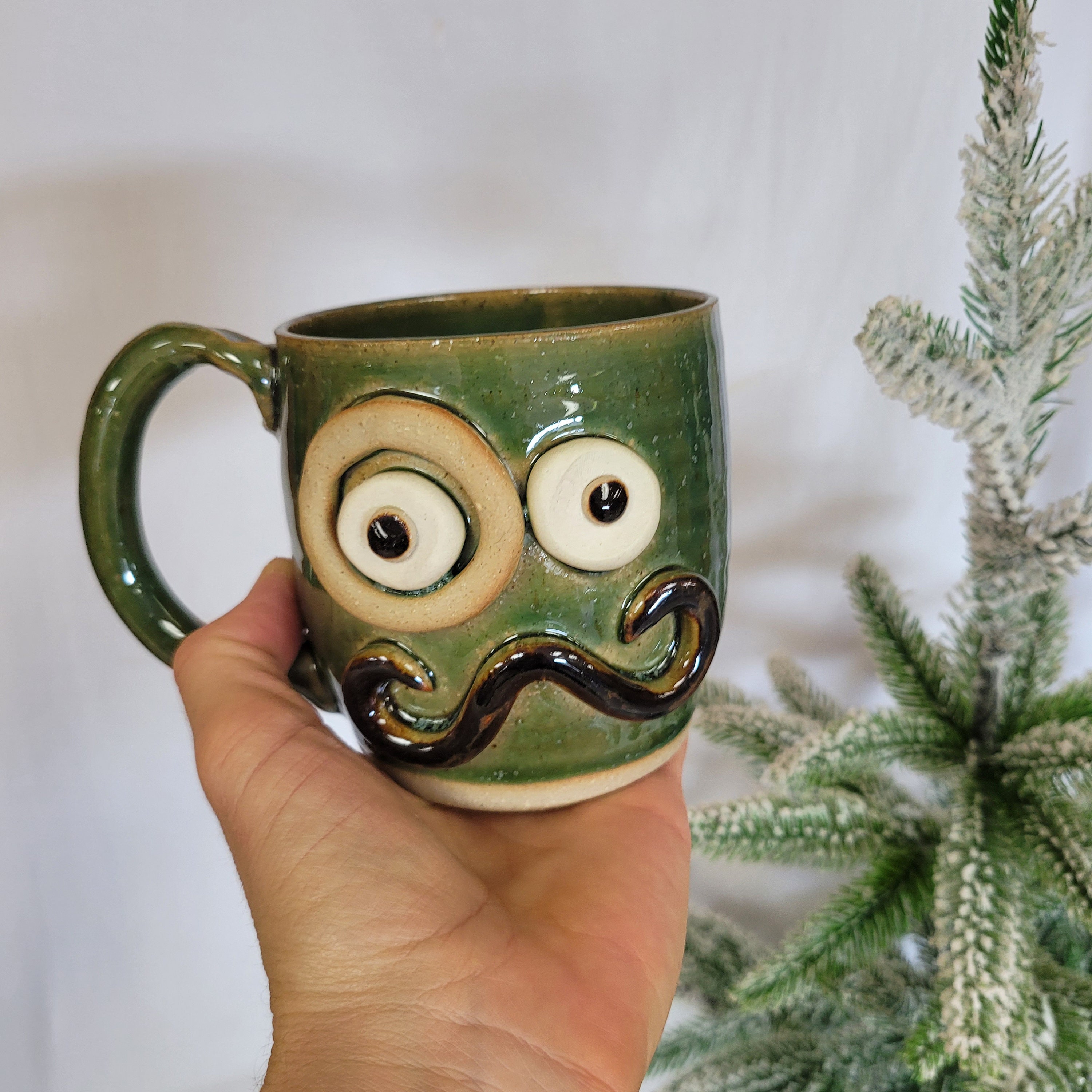 Ugly Face Pottery 3D Man With Mustache And Blue Eyes Mug – Mug Barista