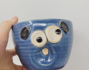 Funny Sleepy Face Stoneware Cereal Bowl | Handmade Pottery Oatmeal Soup Dish