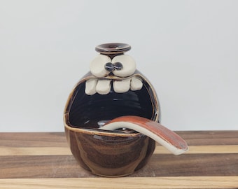 Salt Cellar | Stoneware Pottery Salt Keeper with Spoon | Kitchenware