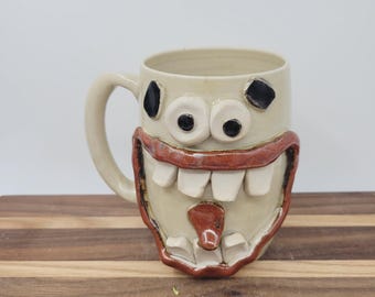 Funny Face Mug | Handmade Stoneware Pottery, Guy Gift, Extra Large