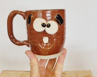 Funny Forgetful Coffee Mug. MANGUS. Red Brown Pottery Mug Coffee Cup Ceramics Stoneware Clay Cappuccino Cups. Nelson Studio Ug Chug Face Mug