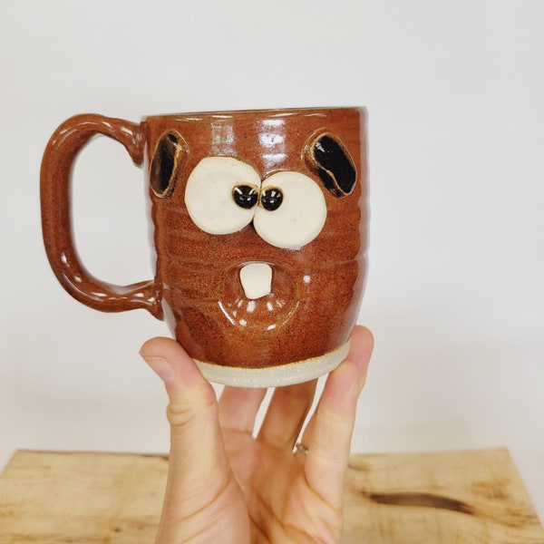 Funny Forgetful Coffee Mug. MANGUS. Red Brown Pottery Mug Coffee Cup Ceramics Stoneware Clay Cappuccino Cups. Nelson Studio Ug Chug Face Mug