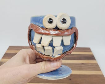 Funny Face Pottery Wine Glass, Short-stemmed, Hand-Thrown Stoneware UgChug