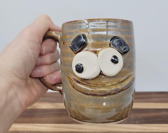 Smiley Face Mug | Handmade Coffee Cup | Caramel | Ug Chugs