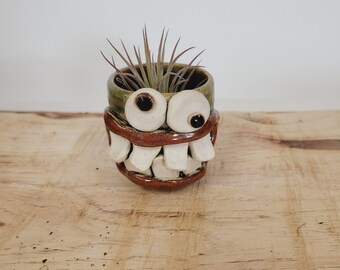 Air Plant Tiny Planter Shot Glass. Handcrafted Stoneware Face Pottery. Green. Nelson Studio Ug Chugs. Fun Party Supplies. Wife Mother.