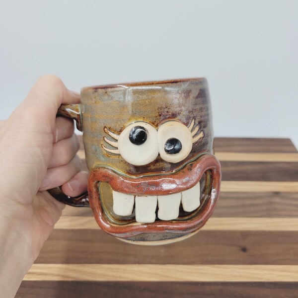Large Coffee Cup for Her | Funny Face Mug | Caramel