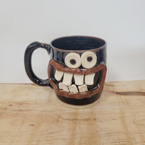 Taco Lover BEN Coffee Mug Stoneware Pottery Tankard. Black Beer Glass. Entertaining Gift Ideas for Taco Fans. Funny Smiley Face Gag Gifts.