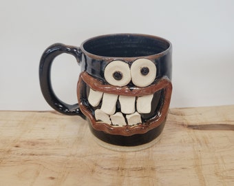 Taco Lover BEN Coffee Mug Stoneware Pottery Tankard. Black Beer Glass. Entertaining Gift Ideas for Taco Fans. Funny Smiley Face Gag Gifts.