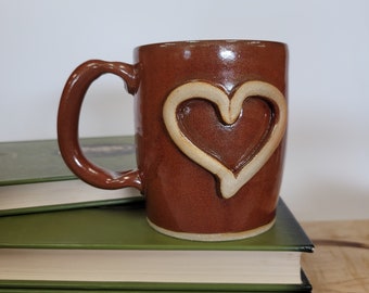 Red Sweetheart Coffee Cup. Heart Shape Love Mug Ceramic Pottery. Gifts for Mom Dad Husband Wife Girlfriend Boyfriend. Online Mugs. Pottery.