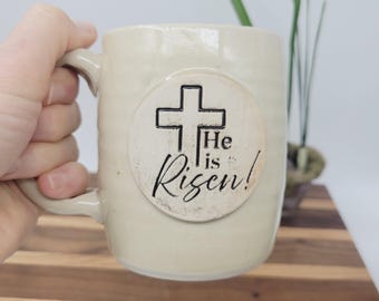 He Is Risen Coffee Mug | Handmade Pottery | Christian Easter Gift