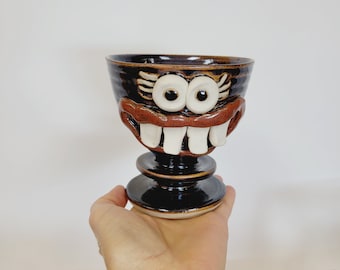 NEW. Funny Face Wine Goblet for Her. Woman's Ceramic Short Stemmed Dessert Port Glasses. Stoneware Pottery Toasting Glass. Ug Chug