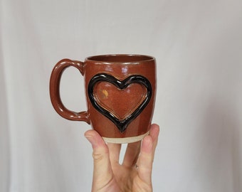 Red Sweetheart Coffee Cup. Heart Shape Love Mug Ceramic Pottery with Red Heart Design. Gifts for Mom Dad Husband Wife Girlfriend Boyfriend