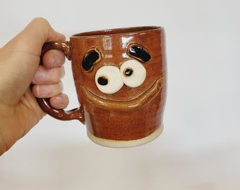 Coffee Cappuccino Latte Pottery Coffee Cup. MARSHALL Red Philosophical Guy. Serious Thinker Face Mug. Tea Ug Chug Handmade Stoneware.