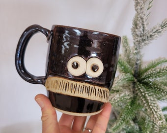 Mans Bushy Mustache Mug. Chocolate Black Coffee Cup. Large 16 Oz Stoneware Pottery Mug Funny Mustaches for Him Face Mug. Microwave Safe