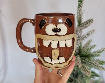 Fad Diet Mug 20 Oz Huge Pottery Coffee Cup. Large Ceramic Stein Rustic Red. Fun Guy Man Boyfriend. Dieter's Gag Gift Face Mugs Coffee Cup