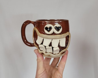 Funny Man Coffee Gift. JOEY the In Love Mug. Heart Coffee Cup. Husband Boyfriend Guy Gifts. Red Brown. Goofy Beer Mug for Dudes.