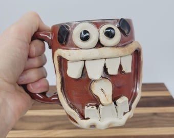 Large Coffee Mug: Funny Face, Handmade Ceramic Tankard