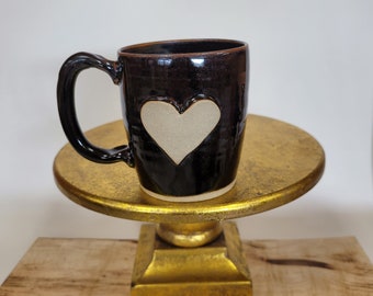 Mother's DAY Tan and Black Modern Simple Mug for Significant Other. Mother's Day Gift. Ceramic Stoneware Pottery Mug with Handmade Heart