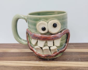 Funny Face Stoneware Coffee Mug | Handmade Pottery Gift