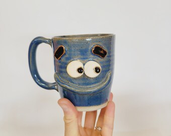 NEW. New Parent Coffee Cup. Funny Father Dad Gift Idea for New Dad Blue Pottery Mugs for Him. Happy Smiley Face Mug Ug Chug Nelson Studio